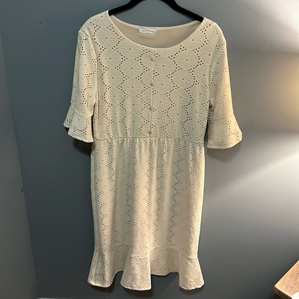Ivory Eyelet Dress Boho Style Size Large
